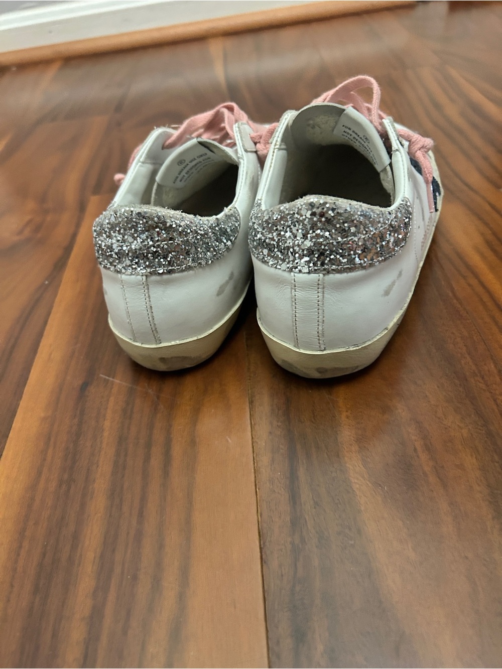 Goldstar Women’s White Glitter Star Sneakers - Pink Laces - Picture 3 of 7